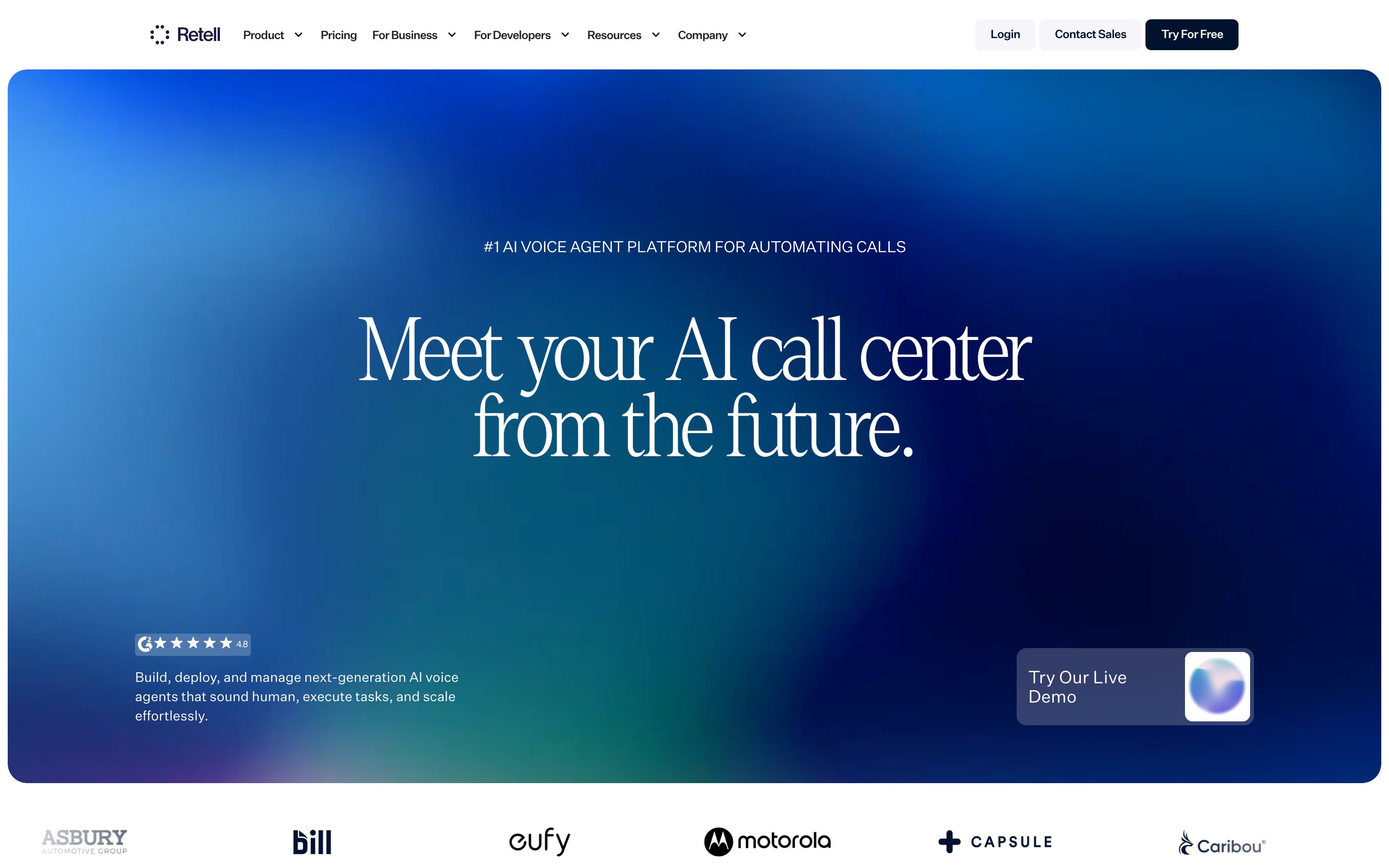 Screenshot of retellai.com captured for this review